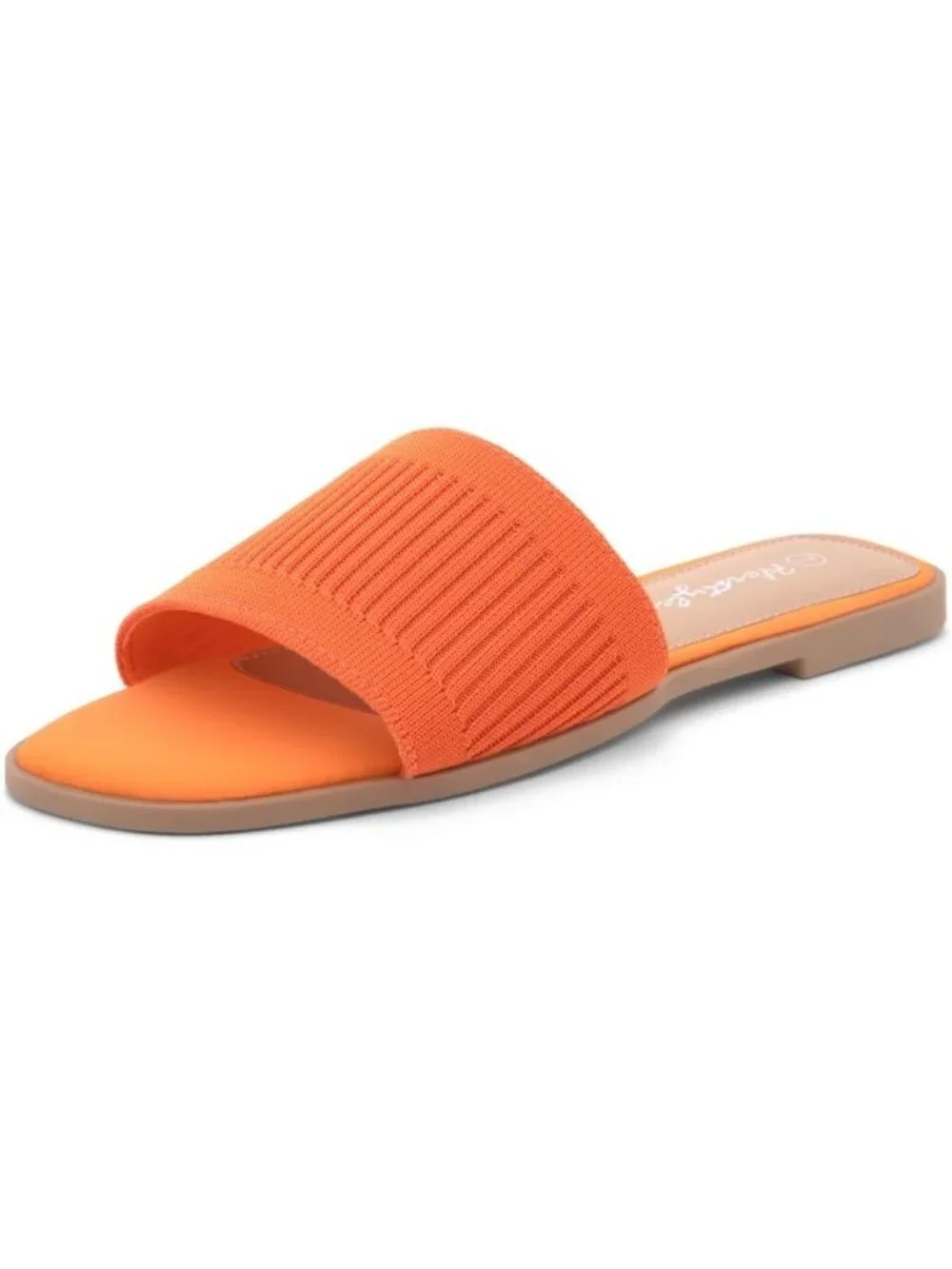 Women's Orangekn Knit Slides Flats Square Open Toe Slip On Dressy Summer Shoes